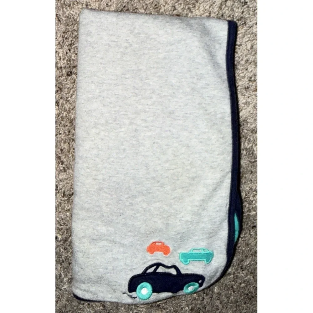 Carter's Just One You Teal Green‎ Blue Cars Gray Baby Blanket Cotton Reversible